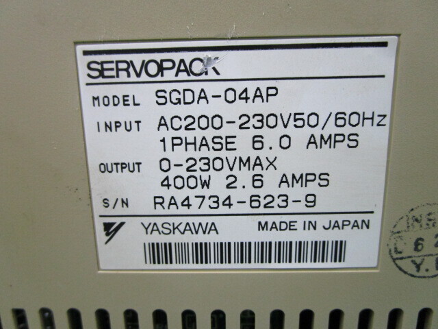 サーボモータードライバ(安川電機 SGDA-04AP)の詳細情報 | アスカインデックス公式中古装置検索サイト